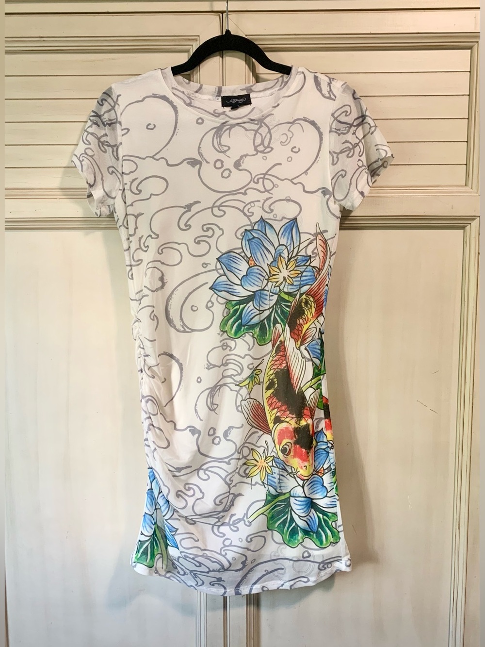 Ed Hardy Mesh Midi Dress With Koi Fish Y2K Tattoo Style Medium